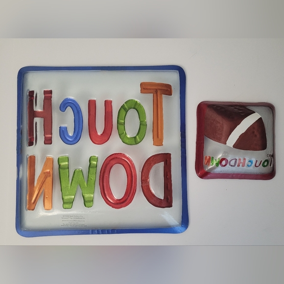 Silvestri 2 Piece Touchdown Tray Platter Set 2010 Handblown Glass Lori Siebert - Picture 4 of 5